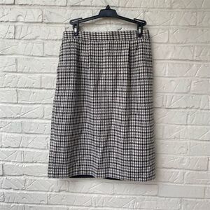 Sag Harbor Womens Wool Blend Black and White Houndstooth Pencil Skirt Vintage